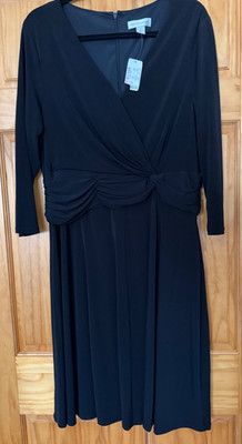 NWT Chris & Banks 3/4 Sleeve Surplice Fit And Flare Black Dress Size XL Stretch