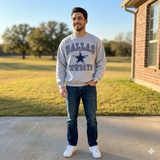 Vtg Logo 7 Sweatshirt L Gray Crewneck Dallas Cowboys NFL Graphic 90s