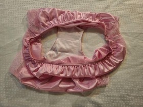 VTG Encounters SZ 10 Pink Shiny Nylon Floral Lace High Waist Bikini Panty USA