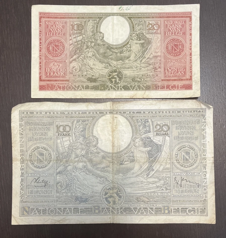 BELGIUM 1939 1943 100 Francs/20 Belgas 2 Banknotes - Image 2 of 2