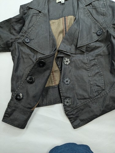 Cabi Y2K Jacket Womens M Brown Waxed Linen Moto Biker Boho Grunge Cropped A069 - Picture 6 of 11