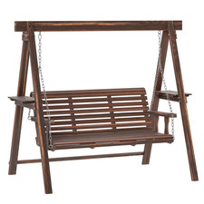 Outsunny 3 Seater Wooden Garden Swing Chair with Side Tables