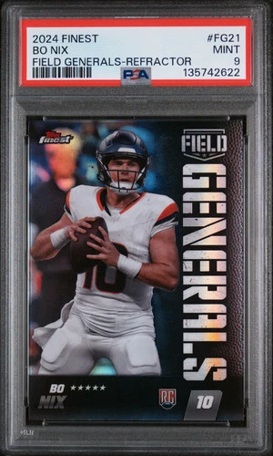 2024 Topps Finest Bo Nix Field Generals Refractor Rookie RC PSA 9 Mint Broncos