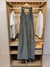 VINTAGE UK 10 GREEN METALLIC DRESS MAXI FORMAL OCCASION WEDDING SLEEVELESS WOMEN