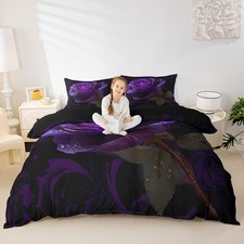 Purple Rose Printed Bedding Set Twin Size,3D Flowers Duvet Cover Valentine's ...