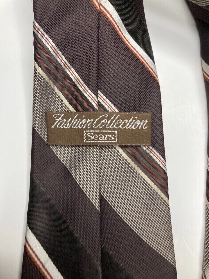 Sears моды коллекции мужской официальный галстук 56,5 «Lx3» W коричневый / белый галстук - Изображение 2 из 2
