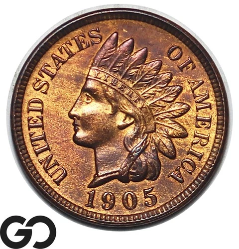 1905 Indian Head Cent Penny Gem BU RB, Rare This Nice