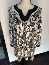 Croft&Barrow Women's Tunic Top Dark Navy Blue Floral Pattern Cotton Model Sz 1X