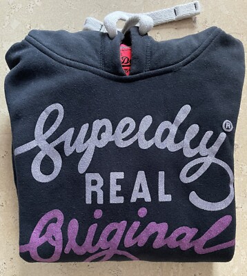 Superdry Damen Hoodie, Größe M, Blau, Glitzer Druck