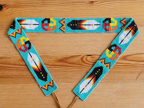 Western Seed Beaded Hat Band Fit Cowboy Hatband Hat Band Feather Turquoise - Picture 3 of 3