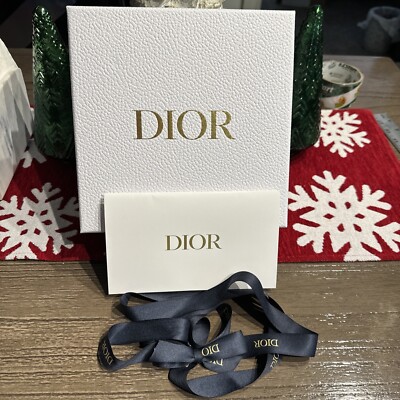 CHRISTIAN DIOR EMPTY GIFT BOX NEW 8.5 x 8.5 x 4 WHITE + Black Ribbon + Envelope