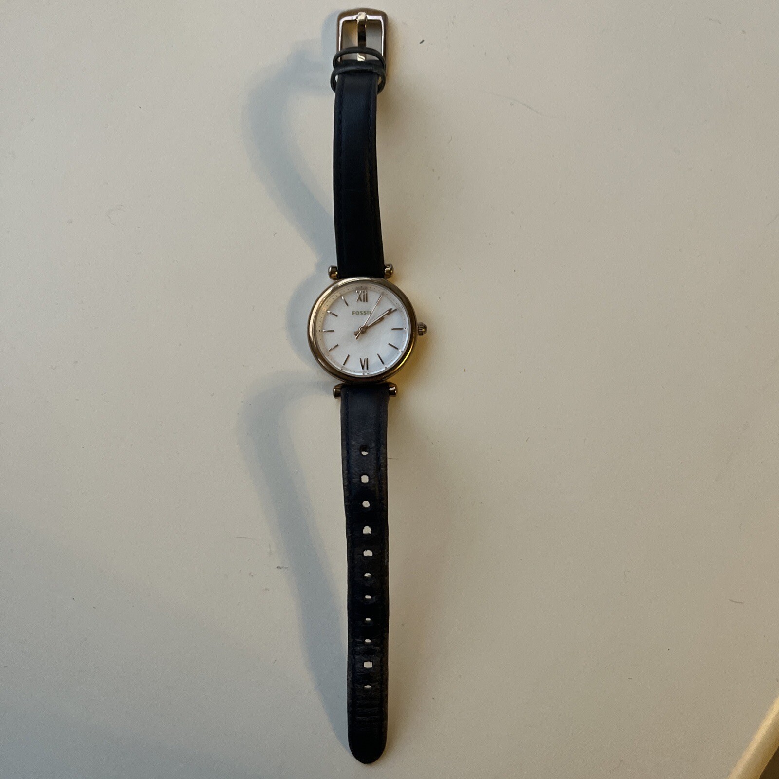 Fossil Ladies watch slim Leather Navy Blue, Gold Rim And Numbers John