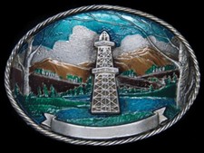 TC13158 VINTAGE 1981 OIL DERRICK OILFIELD PEWTER BELT BUCKLE