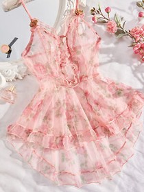 Sexy Women Lingerie Pink Lace Dress G-string Underwear Babydoll Sleepwear Gift