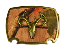 Deer Skull Camo background western belt buckle brass
