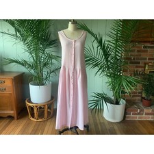 Vintage 1990s Pink and White Gingham Button Front Drop Waist Jumper Dress Fads