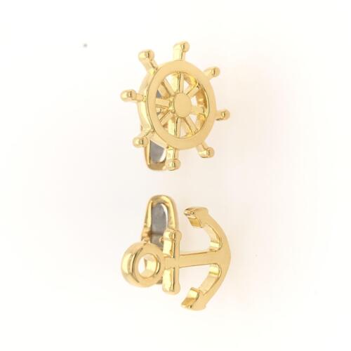 Gold Plated Ship Wheel & Anchor Cufflinks Sterling Silver Jewelry - Afbeelding 1 van 2