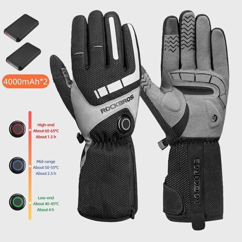 ROCKBROS Cycling Long Finger Touch Screen Electric Heating Gloves & Power Bank