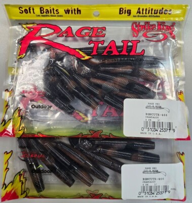 2pks Strike King Rage Ned Cut-R Worm  Plastic Finesse Bait Crawdaddy 9 ct BR13