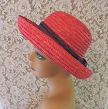 Vintage Red Hat Society Red & Purple Ladies 100% Paper Straw Sun Hat - One Size