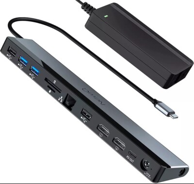 USB C Docking Station Dual Monitor with 96W Adapter: NewQ 12-in-1 Thunderbolt 3 