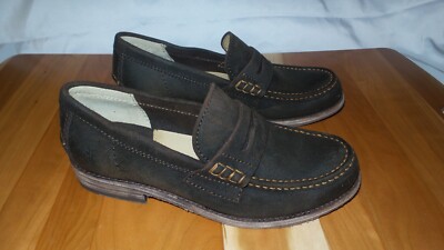 Frye Men\'s Distressed Brown Suede Loafers GREG 7 FRYE Distressed Leather Gregory Penny Loafer Brown Men 9 | eBay main image 2