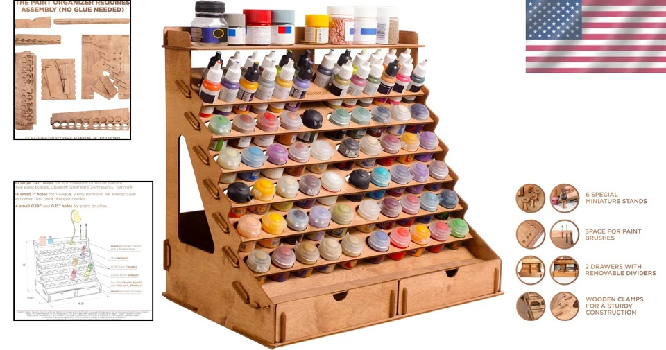 Wooden Paint Organizer - Vallejo Citadel Tamiya - 74 Holes - Image 2 of 4