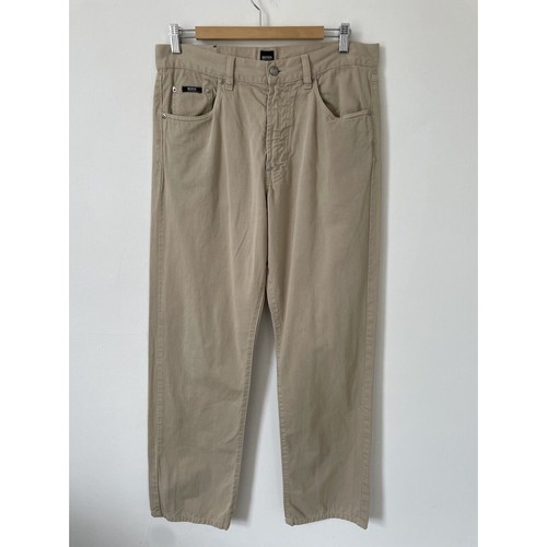 Hugo Boss Arkansas Chinos Trousers W34 L32 Regular Straight Beige Cotton