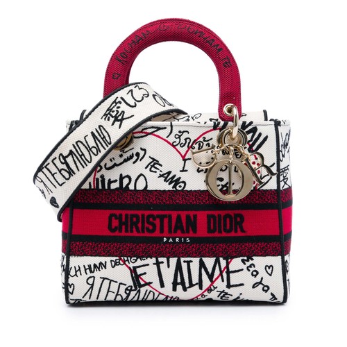 Dior Amour Medium Embroidered Canvas Graffiti Lady D Lite Satchel White