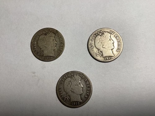 BARBER DIME SEMI KEYS - SET BREAK - 1910S, 1911S, 1912S - start at melt