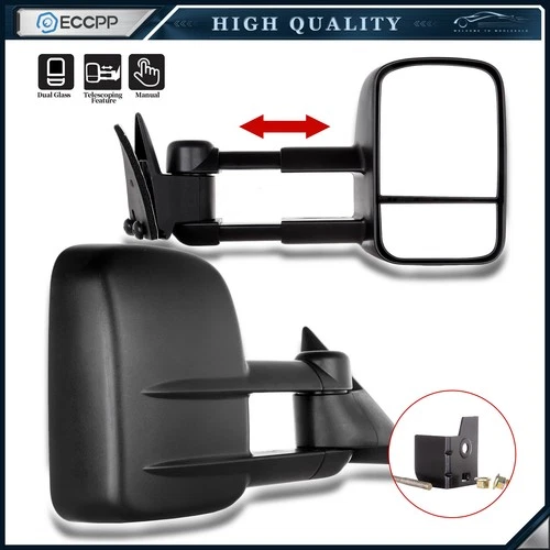 Manual Telescoping Tow Mirrors For 88-00 Chevy C2500/C3500/K2500/K3500 Pair Side