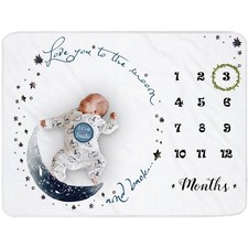 Moon Baby Monthly Milestone Blanket - Boy  Girl, Soft Plush Photo Prop, Wrea...