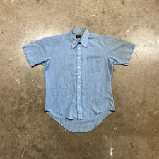 Vintage 60s 70s Campus Striped Button Up Work Shirt Medium
