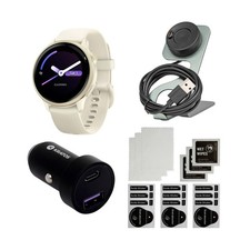 Garmin vivoactive 6 Smartwatch Lunar Gold Bone Band Charger Stand Bundle