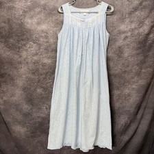 Eileen West Nightgown Size S Blue Floral Lace Trim Sleeveless Lightweight Cotton
