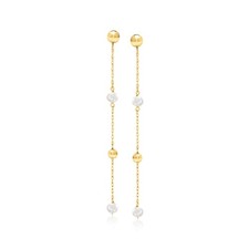 3-4mm Cultured Pearl and Bead Station Drop Earrings in 14kt Yellow Gold