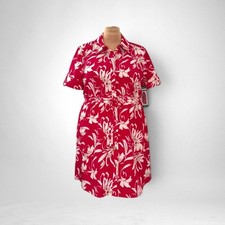 Halston Pink White Floral Shirt Dress Button Down Short Sleeve, NEW! Size XL