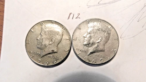 KENNEDY HALVES, 1966-P,  1969-D,  40% SILVER,   ---112