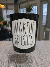 Rae Dunn MAKEUP BRUSHES Makeup Cup Holder Glass Black White Label
