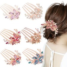 6 PCS Flower Bride Wedding Hair Comb Floral Rhinestone Hair Side Combs Crysta...