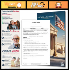 Customizable Last Will Testament Kit - 50-State Legal Forms, Instructions Sa