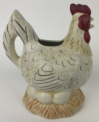 Sakura Warren Kimble Chicken Hen CREAMER Creme Dish Hand Painted 5.75'' Tall