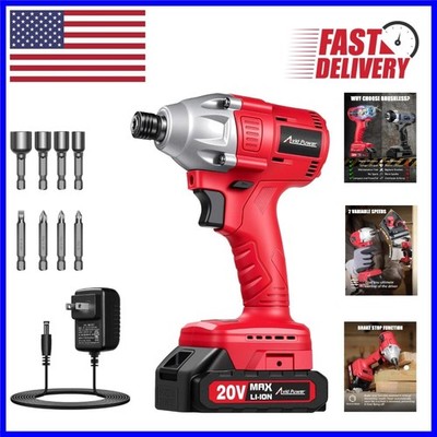 Compact 20V Brushless 1/4'' Impact Driver with Brake Stop & 4 Bits Included