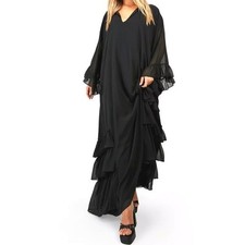 Chiffon Long Flare Sleeve Tiered Ruffle Hem Billowy Boho Maxi Dress Size 12