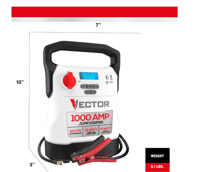 VECTOR 1000 Amp Jump Starter, Compressor, USB Power - Image 4 of 4