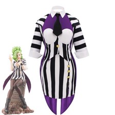 Beetle Juice Cosplay Costume Women Michael Keaton Black And White Striped Dress