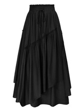 Women Renaissance Layered Long Skirt Elastic High Waist Tiered Skirt with Pocket