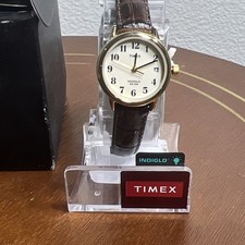 New In Box Timex Indiglo Women's Easy Reader Date Brown/Gold Watch Leather Strap