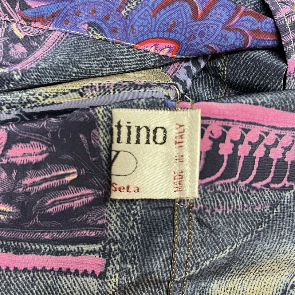 Valentino Vtg Mens Size 5 Blue/Pink Abstract Geometric Floral Silk S/S Shirt euc - Image 4 of 4