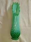 vtg FENTON Swung vase Emerald Green Opalescent Hobnail URANIUM GLOW 12" EXC COND